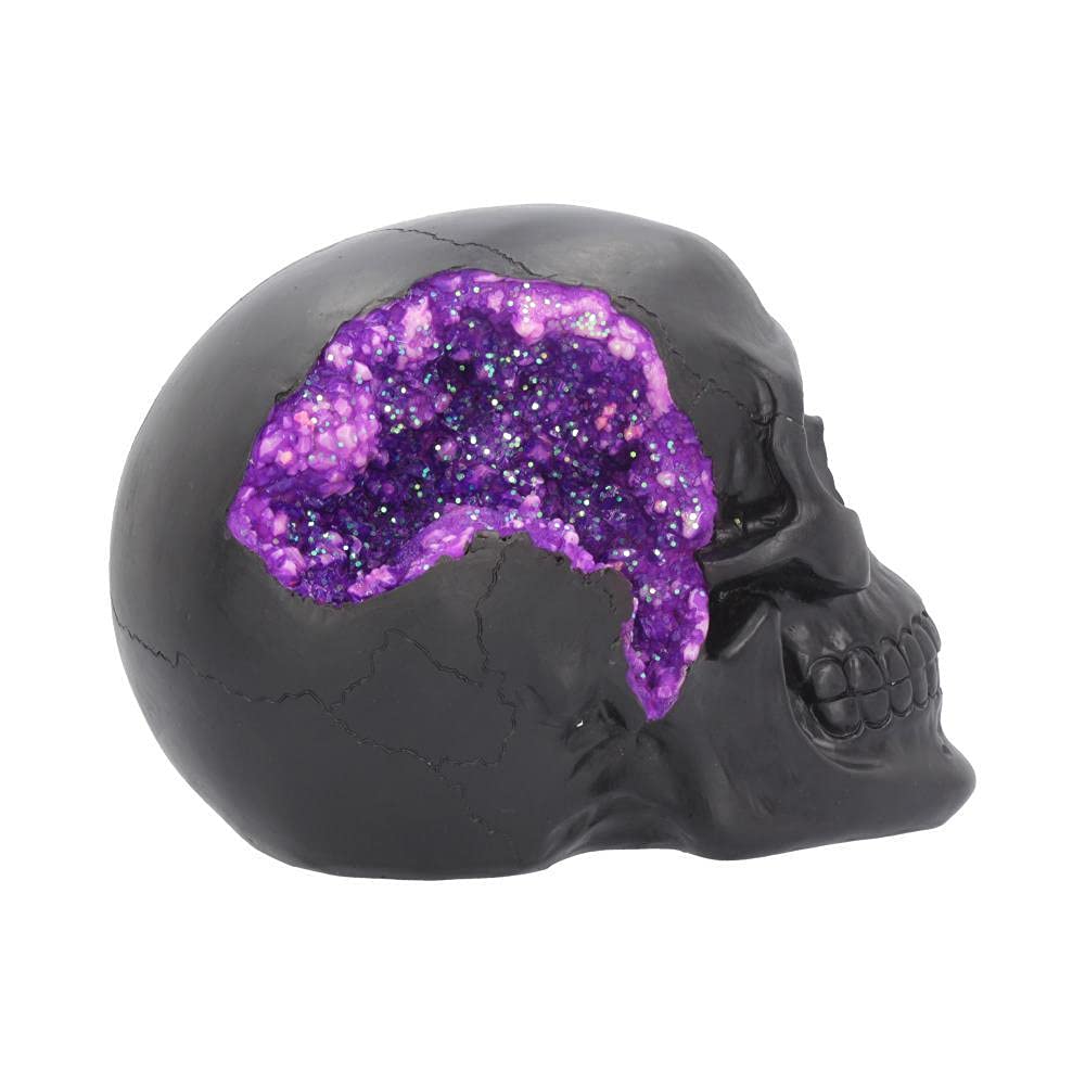 Geode Skull Black Purple Gothic Glitter Figurine 17cm