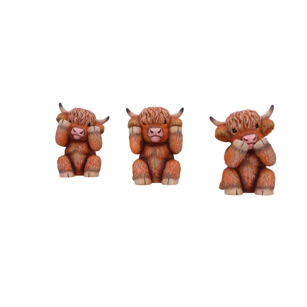 Three Wise Highland Cow Figurines Cows 9.6cm