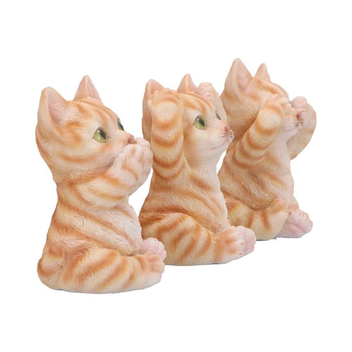Three Wise Ginger Cats Figurines Set of 3 a See No Hear Speak 8.5cm