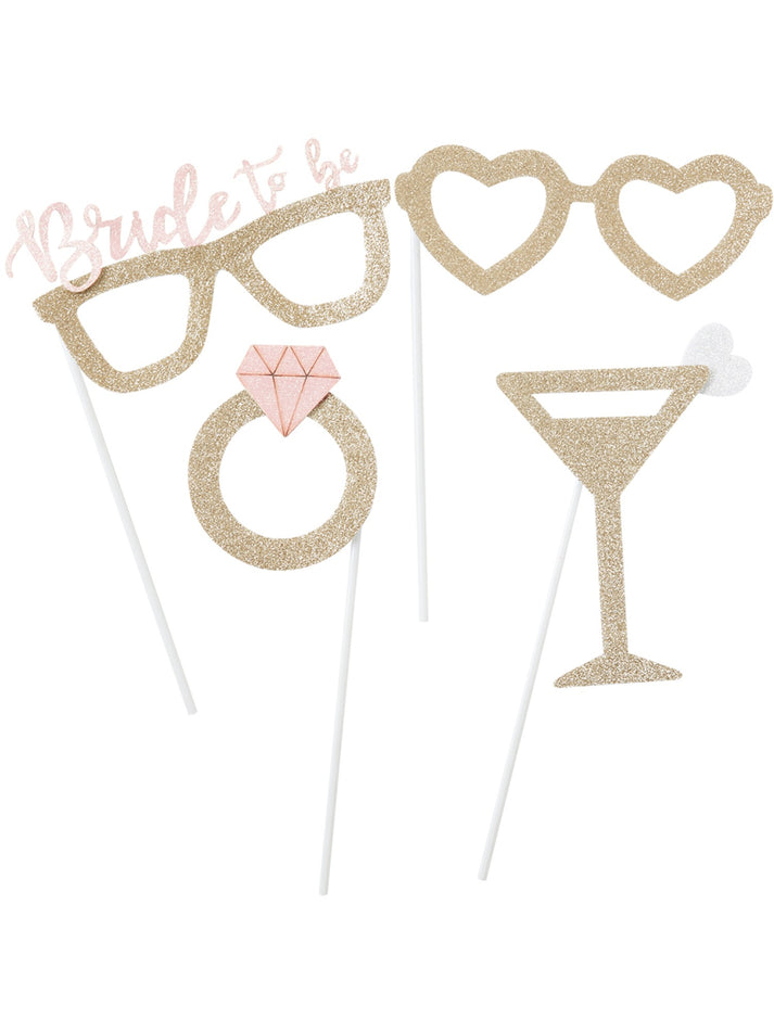 Hen Party Photobooth Kit Gold Coloured 4 Piece Set Bachelorette Party Accessory