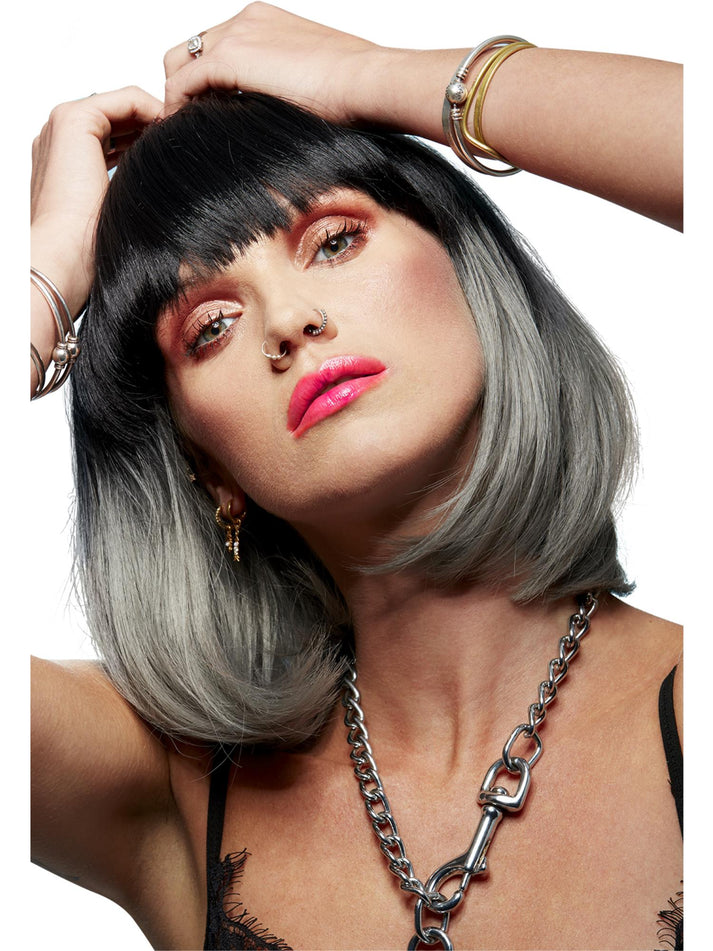 Manic Panic Alien Grey Ombre Glam Doll Wig Bob with Fringe Heat Styleable