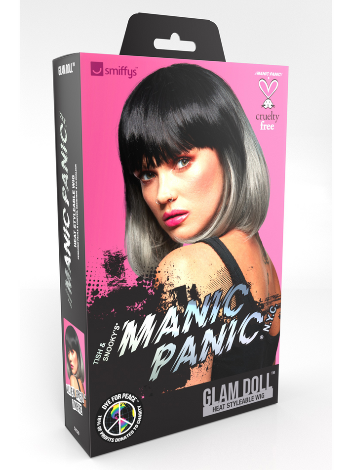 Manic Panic Alien Grey Ombre Glam Doll Wig Bob with Fringe Heat Styleable