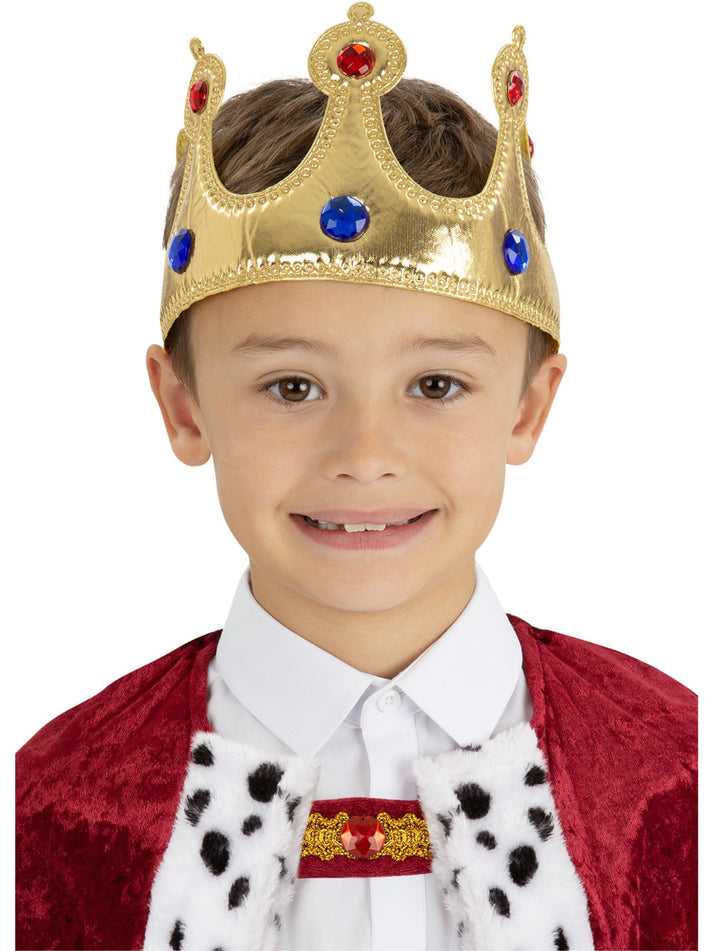 Kids Royal Crown Child Gold Coloured Soft Fabric with Jewels