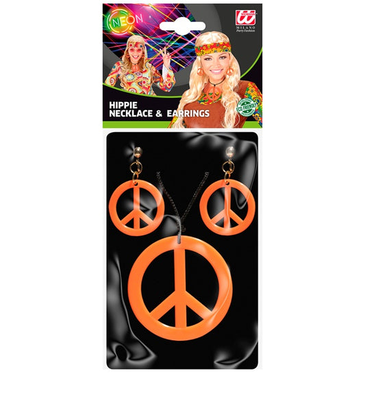 Neon Orange Hippie Necklace & Earrings Sets