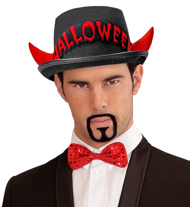 Top Hat Halloween Felt With Red Reflective Horns 11 Cm