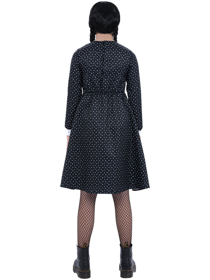 Kids Gothic School Girl Costume Spotted Black Wednesday Dress
