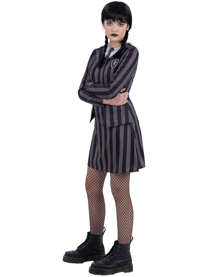Kids Gothic School Uniform Costume Dress with Mock Jacket Shirt and Tie