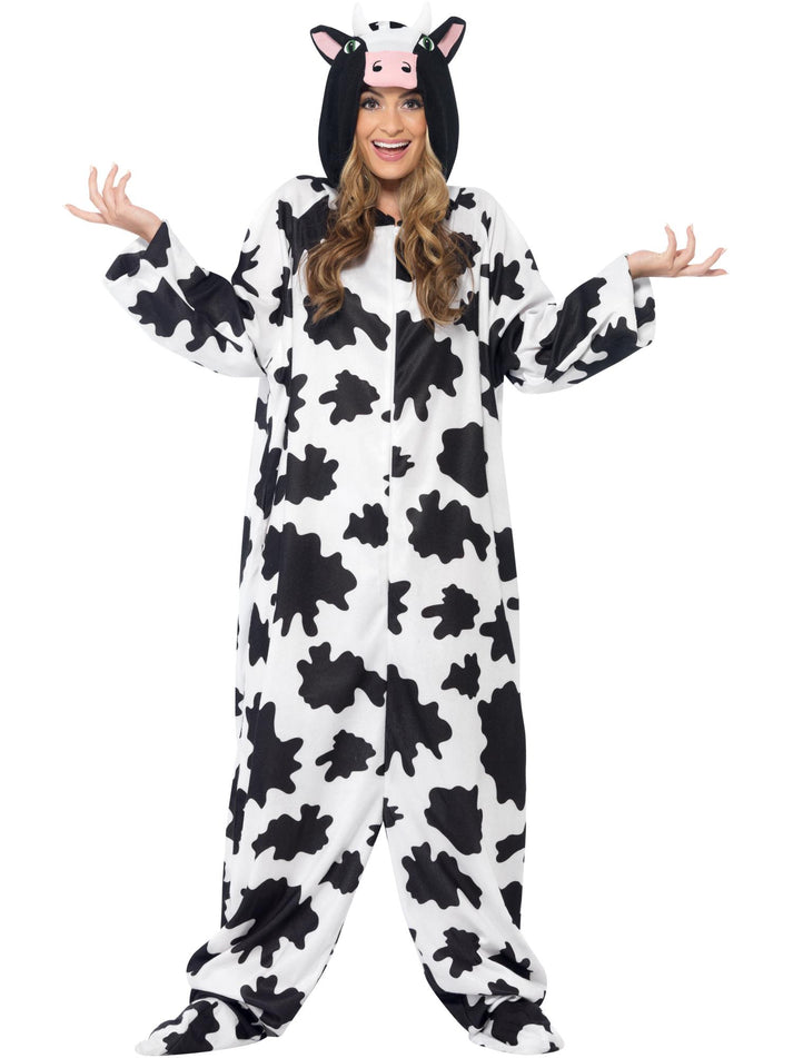 Cow Costume Adult Unisex White Black Hooded Jumpsuit