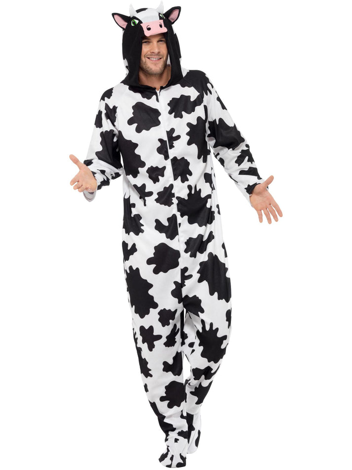 Cow Costume Adult Unisex White Black Hooded Jumpsuit