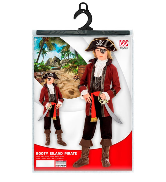 Booty Island Pirate Coat, Vest With Jabot, Pants With Boot Covers, Belt, Hat, Eye-Patch
