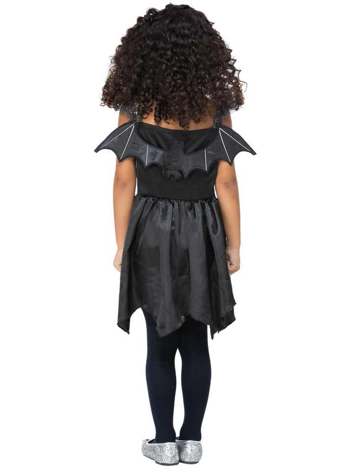 Dark Bat Fairy Costume Child Black Silver Dress Wings and Eyemask