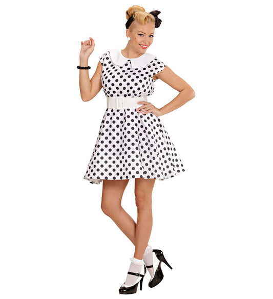 50S Lady With Sewn-In Petticoat White Dress, Belt