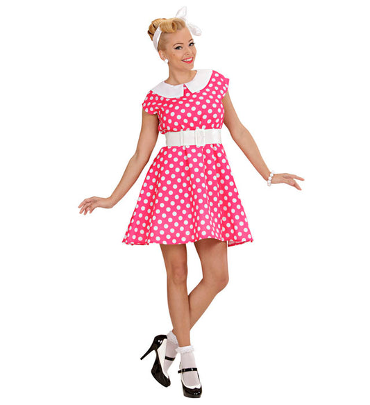 50S Lady With Sewn-In Petticoat Pink Dress, Belt