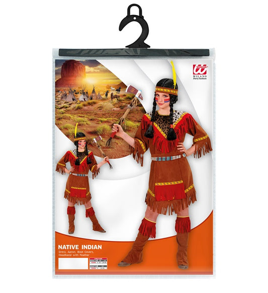 Indian Girl Dress, Apron, Boot Covers, Headband With Feather