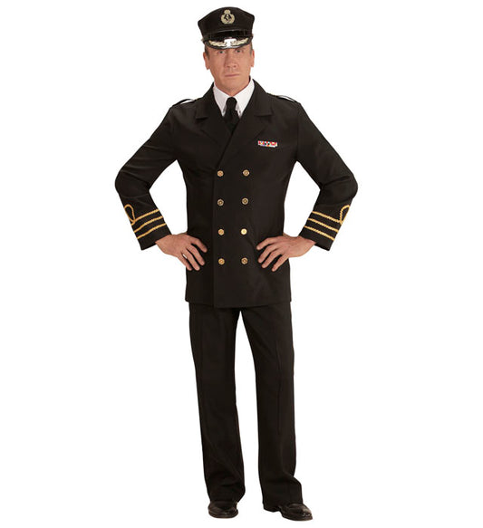 Navy Officer Jacket, Mock Shirt With Tie, Pants, Hat