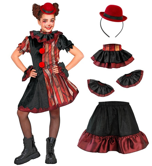 Wicked Clown Dress, Pettiskirt, Ruff, Cuffs, Mini Hat