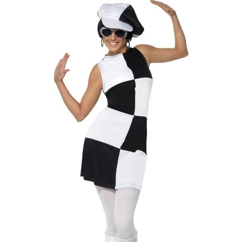 60s Party Girl Costume Adult Black White Dress Hat 60s Party Girl Costume Adult Black White Dress Hat