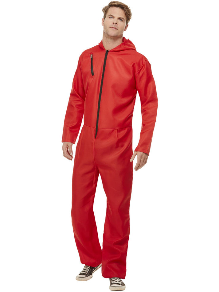 Bank Robber Jumpsuit Red Zipped Adult All In One Hooded Jumpsuit