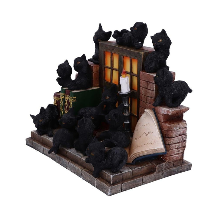 The Witches Litter Display of 36 Black Cat Familiars with a Decorated Stand 24.8cm
