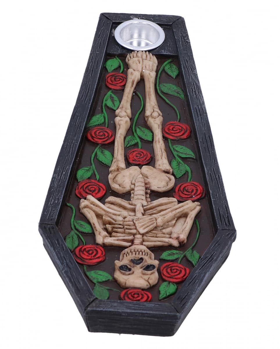Rest in Roses Skeleton Coffin Incense Burner 21.5cm