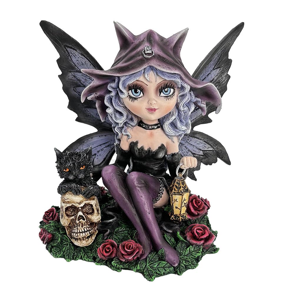Midnight Fae Gothic Fairy with Cat Figurine 14cm