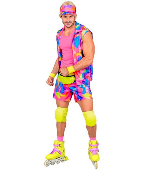 The 80S Rollerblader Sleeveless Jacket, Shorts, Visor, Wristbands, Knee Pads