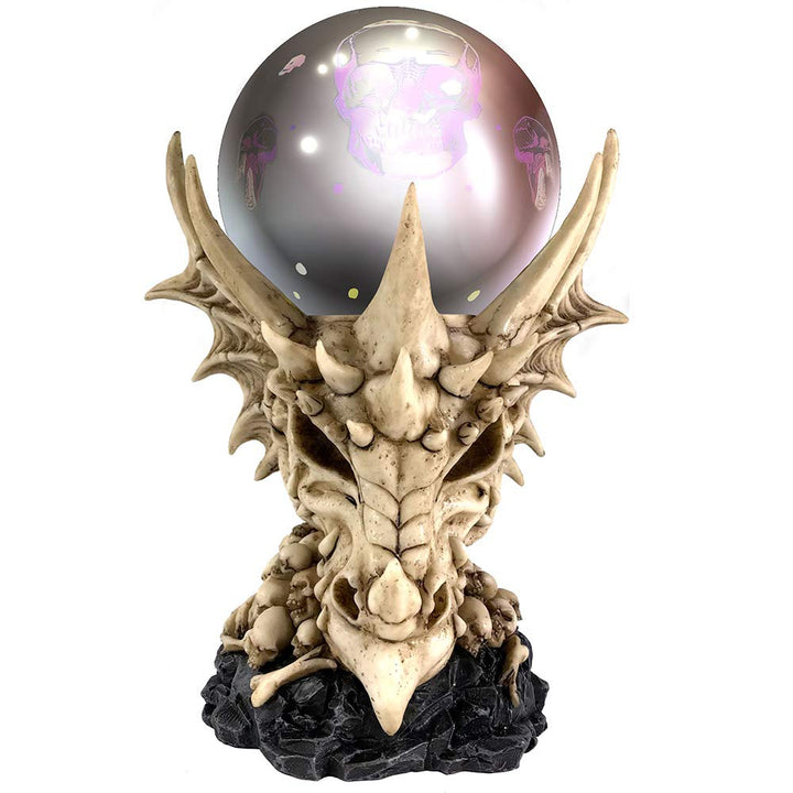 Skeletal Realm Dragon Skull and Light Up Orb Figurine 27cm