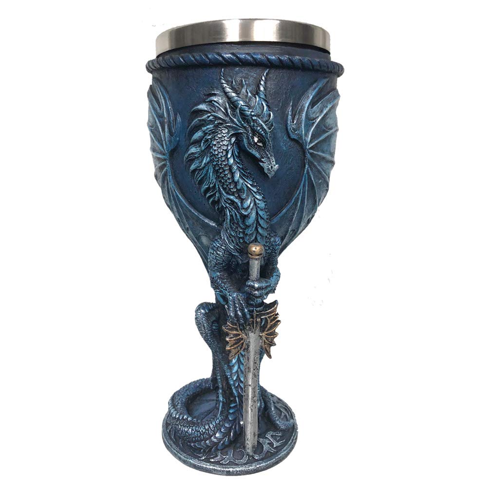 Ruth Thompson Sea Blade Blue Water Dragon Goblet Glass by 17.8cm