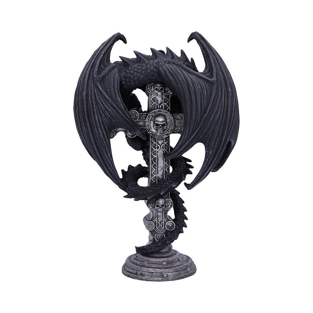 Anne Stokes Gothic Guardian Dragon Cross Candle Holder Black 26.5cm