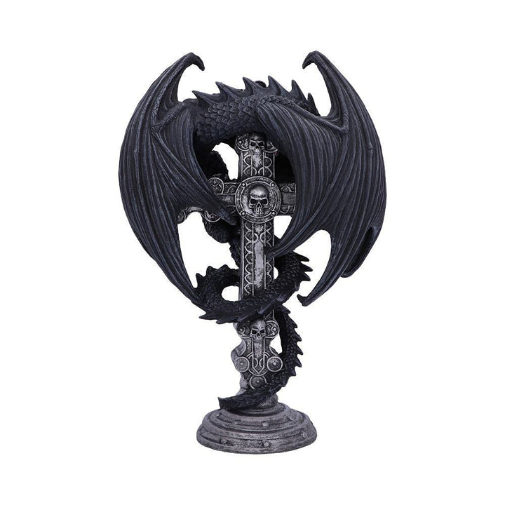 Anne Stokes Gothic Guardian Dragon Cross Candle Holder Black 26.5cm