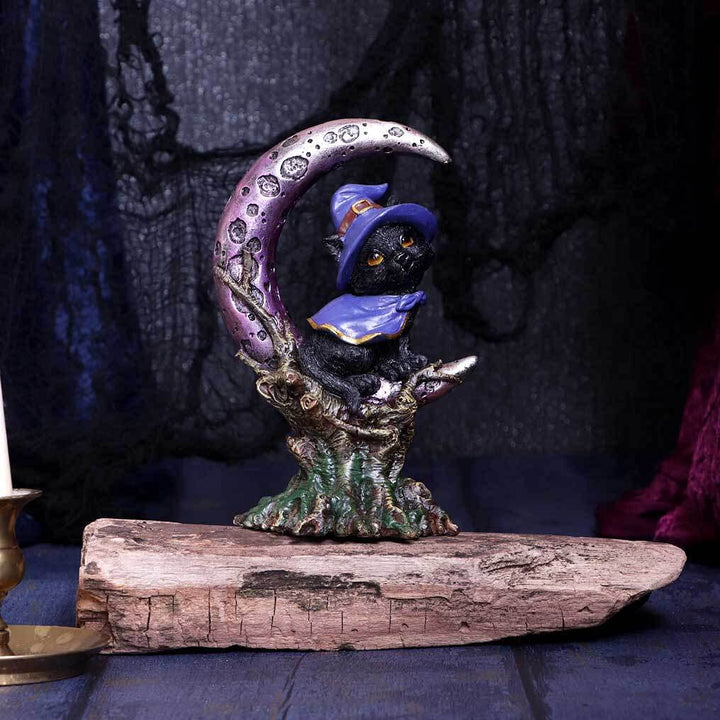 Grimalkin Witches Familiar Black Cat and Crescent Moon Figurine 18.5cm