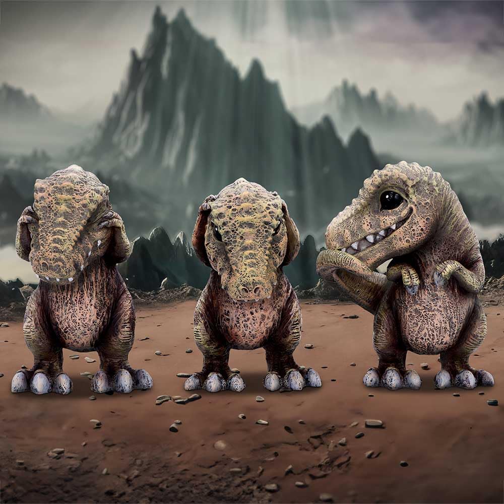 Three Wise See No Hear Speak Tyrannosaurus Rex Dinosaur Figurines 9.3cm