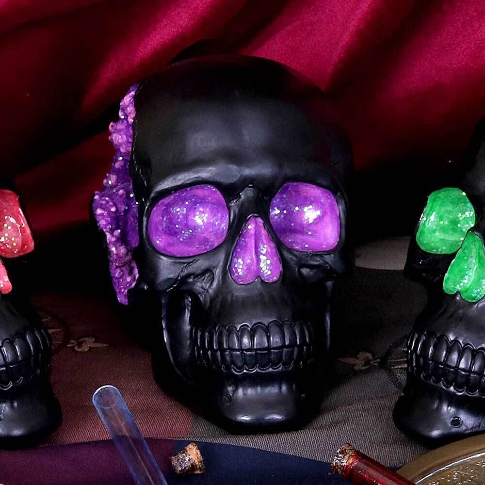 Geode Skull Black Purple Gothic Glitter Figurine 17cm