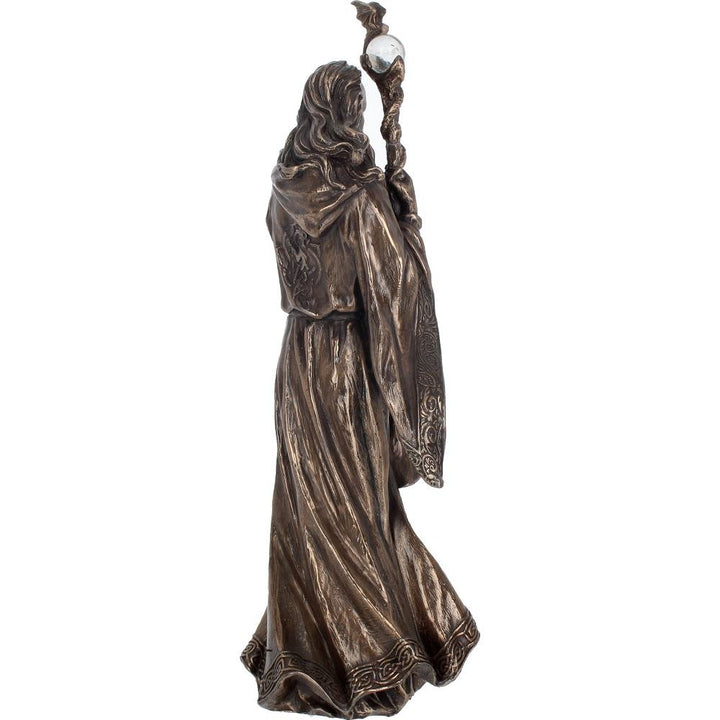 Bronze Wizard Merlin Figurine Arthurian Magic Sorcerer Ornament 28cm