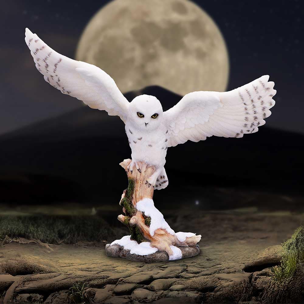 Snowfall Majestic Owl In Winter Scene 18cm