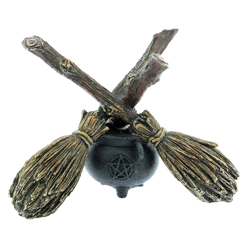 Witch Wiccan Witchcraft Broomstick Crystal Ball Holder 17cm