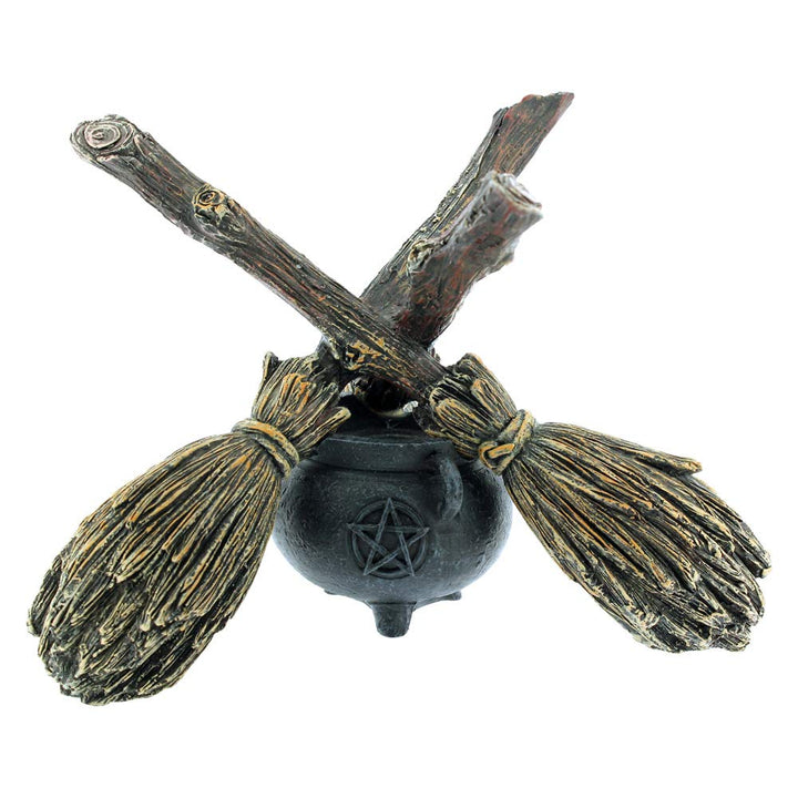 Witch Wiccan Witchcraft Broomstick Crystal Ball Holder 17cm
