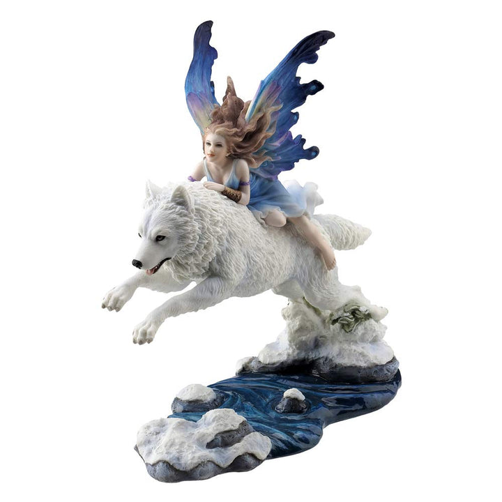 Free Spirit Figurine Fairy and White Winter Wolf Ornament 23.5cm