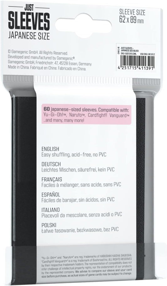 UNIT Gamegenic Just Sleeves Japanese Size Black 60 ct Gaming Accessory 2