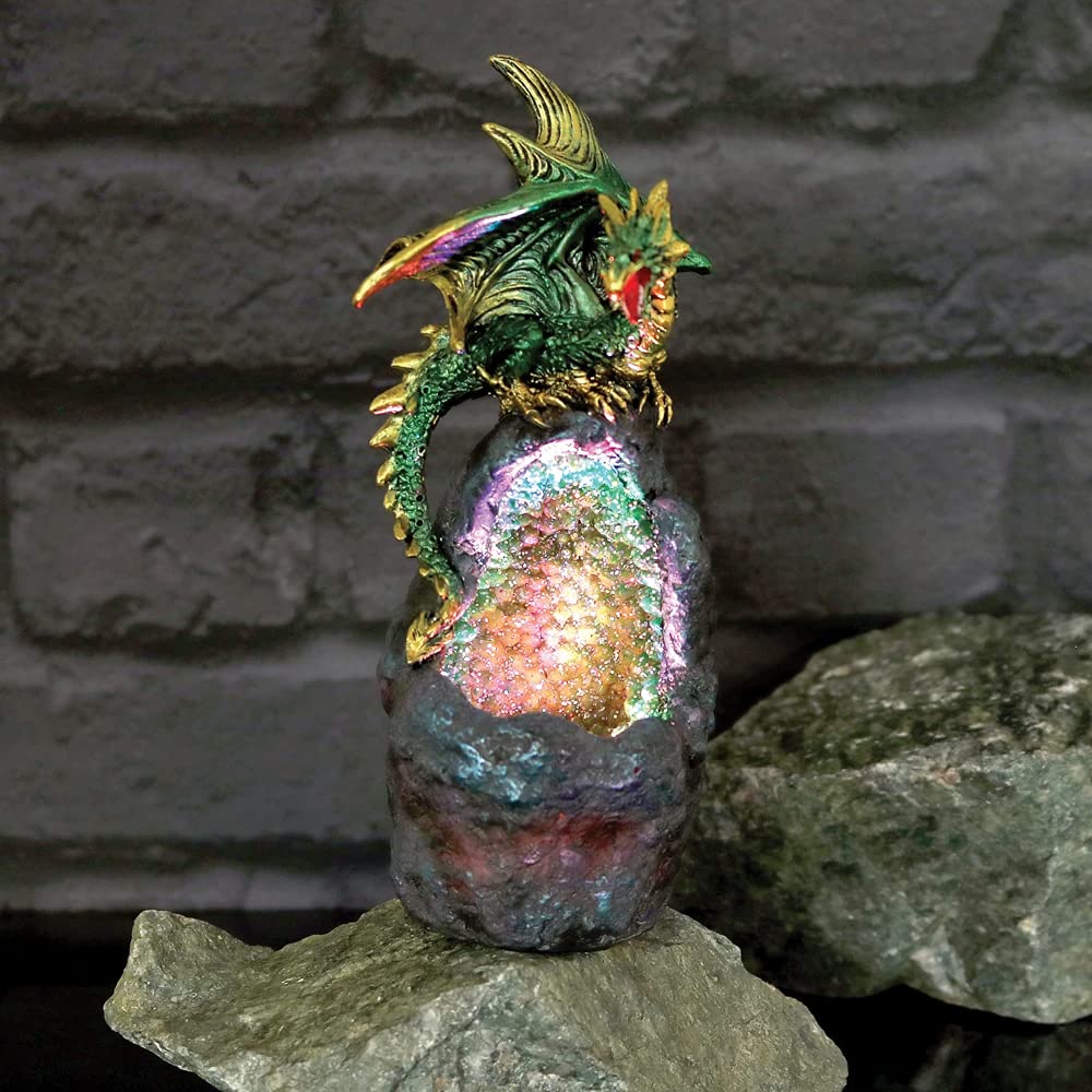 Emerald Crystal Geode Protecting Dragon Figure Guard