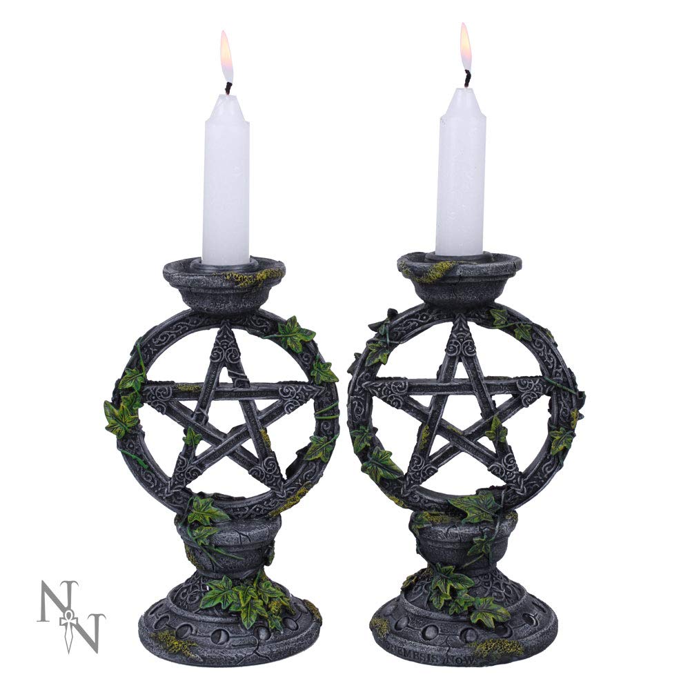 Set of 2 Wiccan Pentagram Candlesticks Witch Candle Holders 15cm