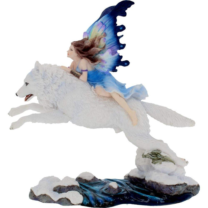 Free Spirit Figurine Fairy and White Winter Wolf Ornament 23.5cm