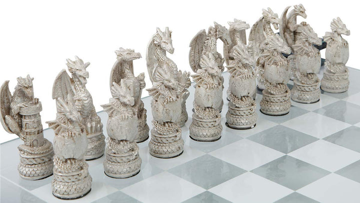Raised Fantasy Dragon Chess Set with Corner Towers 43cm