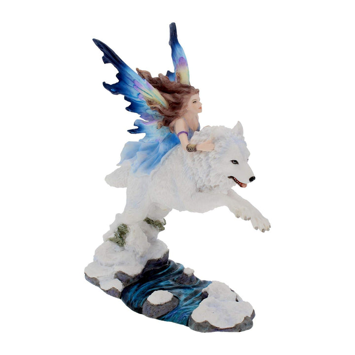 Free Spirit Figurine Fairy and White Winter Wolf Ornament 23.5cm