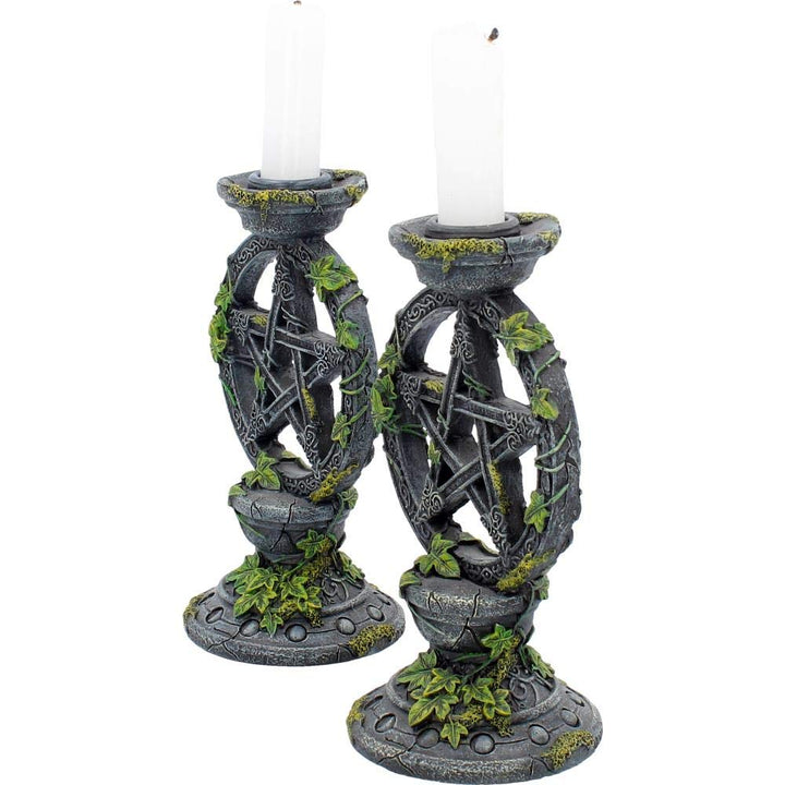 Set of 2 Wiccan Pentagram Candlesticks Witch Candle Holders 15cm