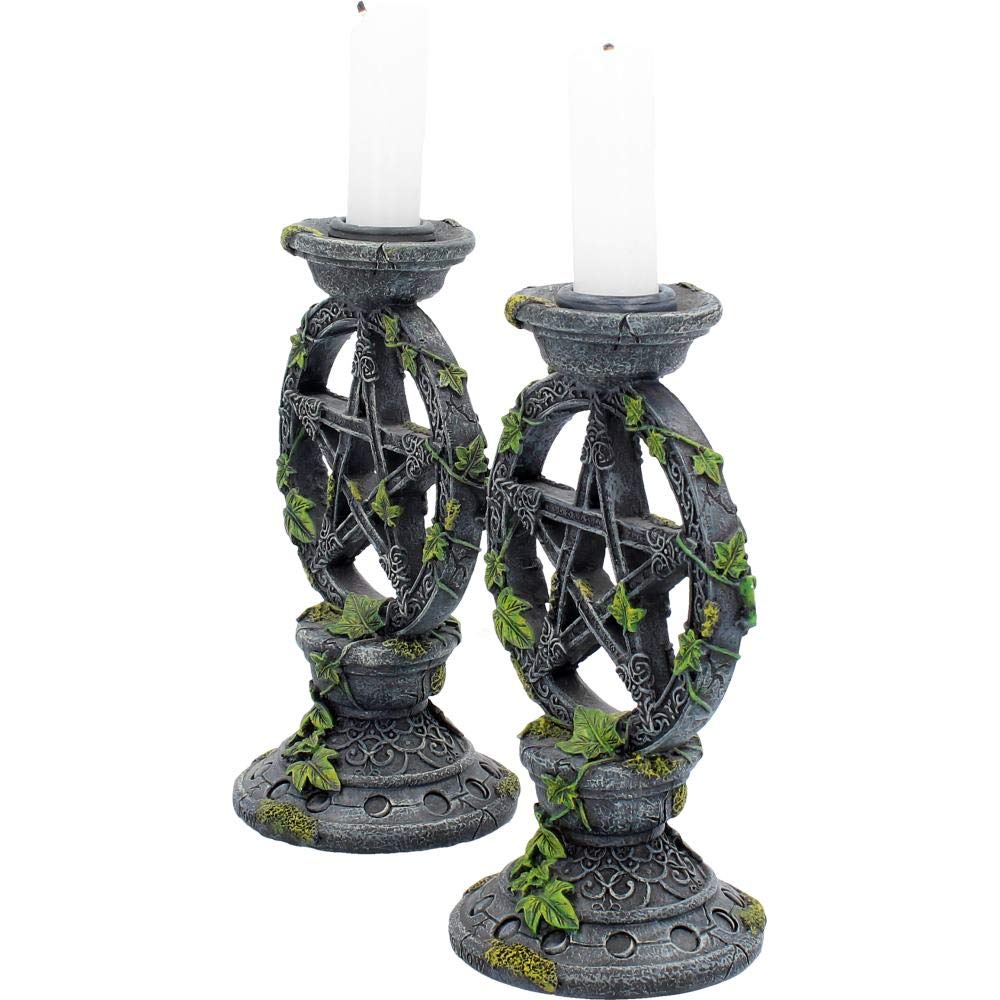 Set of 2 Wiccan Pentagram Candlesticks Witch Candle Holders 15cm