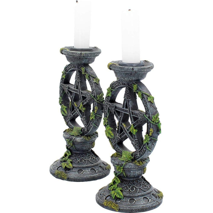 Set of 2 Wiccan Pentagram Candlesticks Witch Candle Holders 15cm