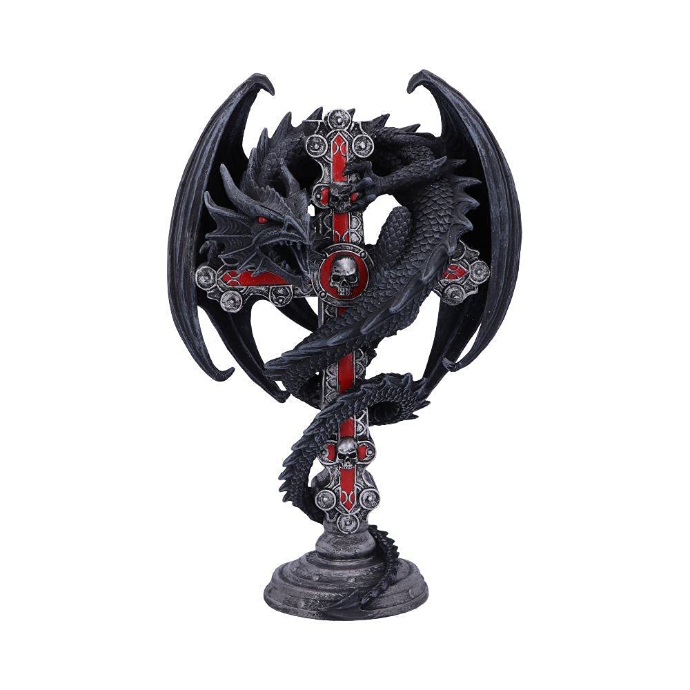 Anne Stokes Gothic Guardian Dragon Cross Candle Holder Black 26.5cm
