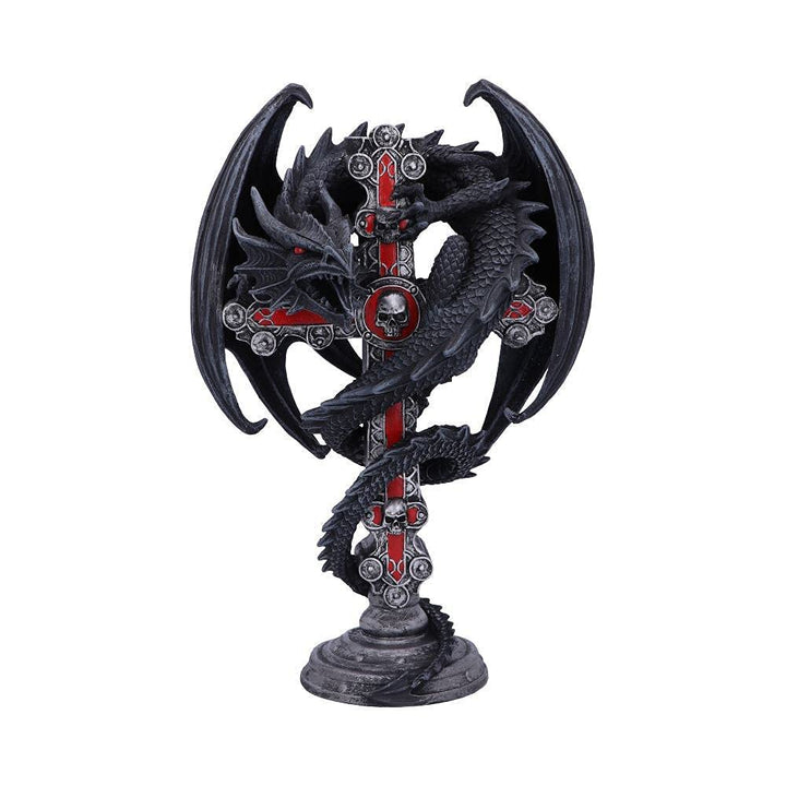 Anne Stokes Gothic Guardian Dragon Cross Candle Holder Black 26.5cm