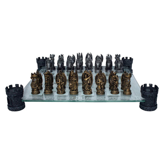 Raised Fantasy Kingdom Of The Dragon Chess Set With Corner Towers 43cm 2
